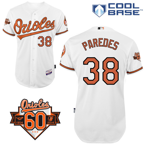 Jimmy Paredes #38 MLB Jersey-Baltimore Orioles Men's Authentic Home White Cool Base/Commemorative 60th Anniversary Patch Baseball Jersey